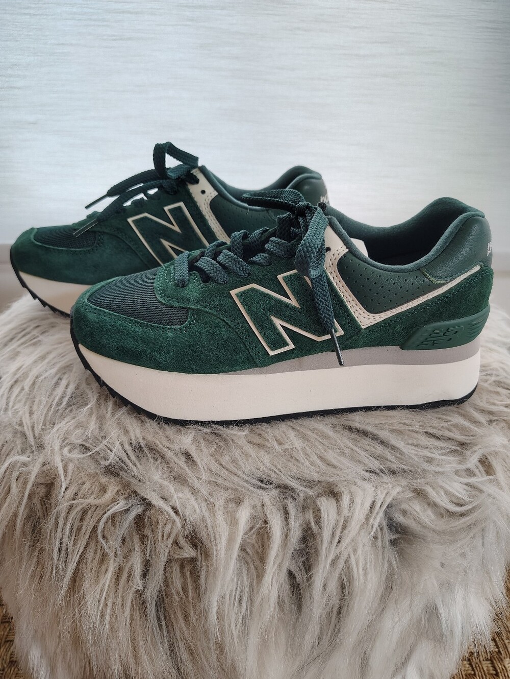 New Balance 574+ Platform Retro Running Shoes/Sneakers -Green Sz 7.5
